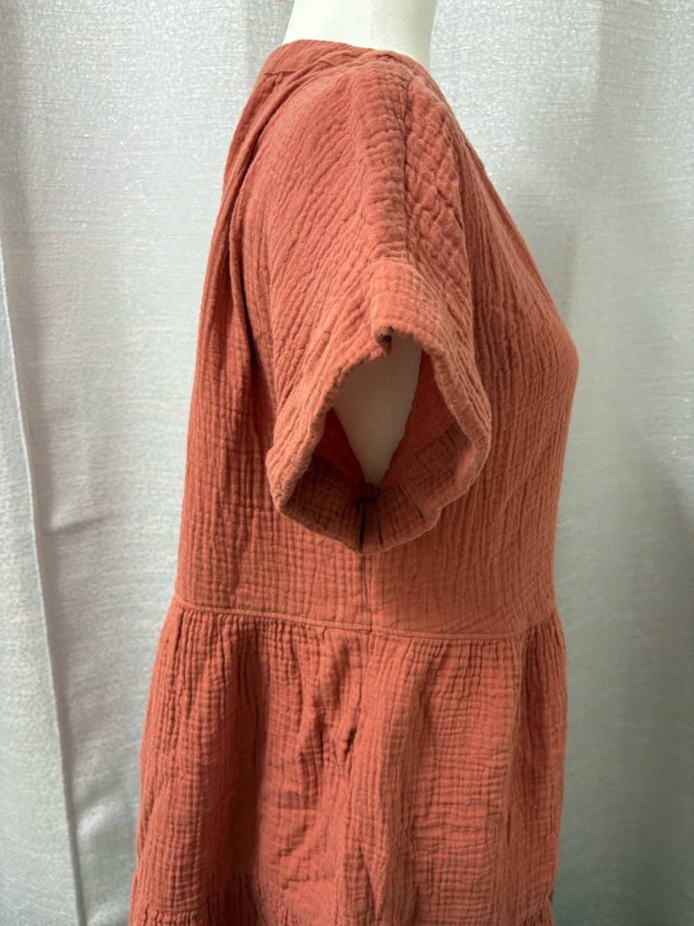 Madewell Lightspun Cuff-Sleeve Button-Front Tiered Mini Dress Boho Size Medium - Picture 7 of 11